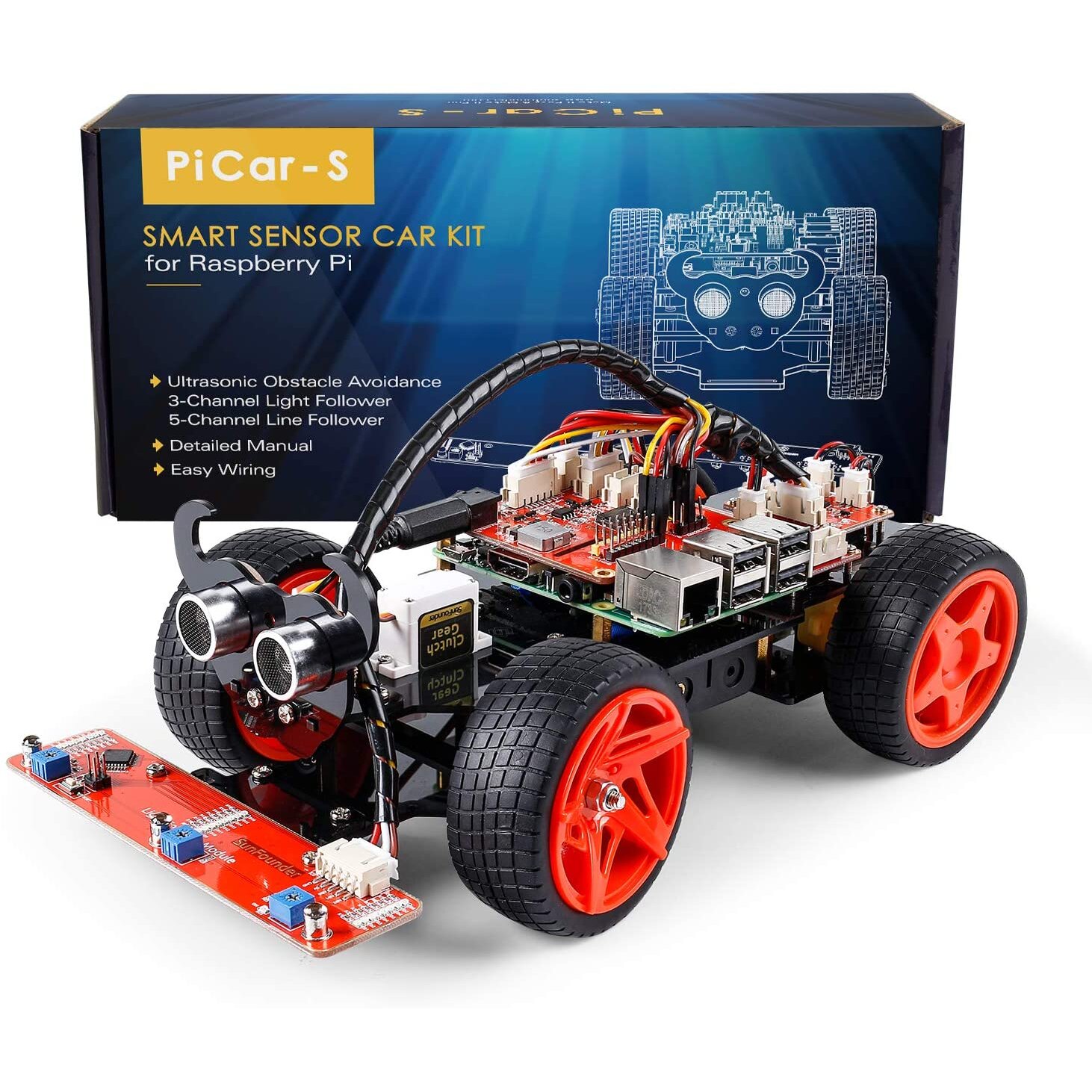 SUNFOUNDER Raspberry Pi Smart Robot Car Kit - PiCar-S Block Based Graphical Visual Programming Language Line Following...